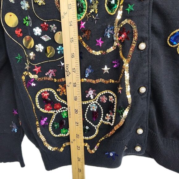 Vintage Smith-Forester Sequined Button-Up Women's Cardigan, Sz L, Black - Picture 7 of 9